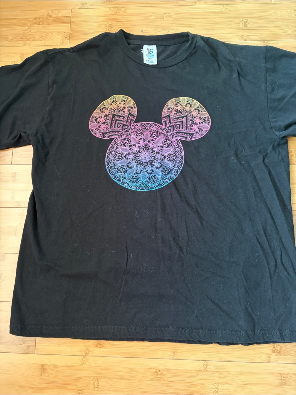Disney Black Graphic Tee with Rainbow Mandala Mouse Icon Size Large